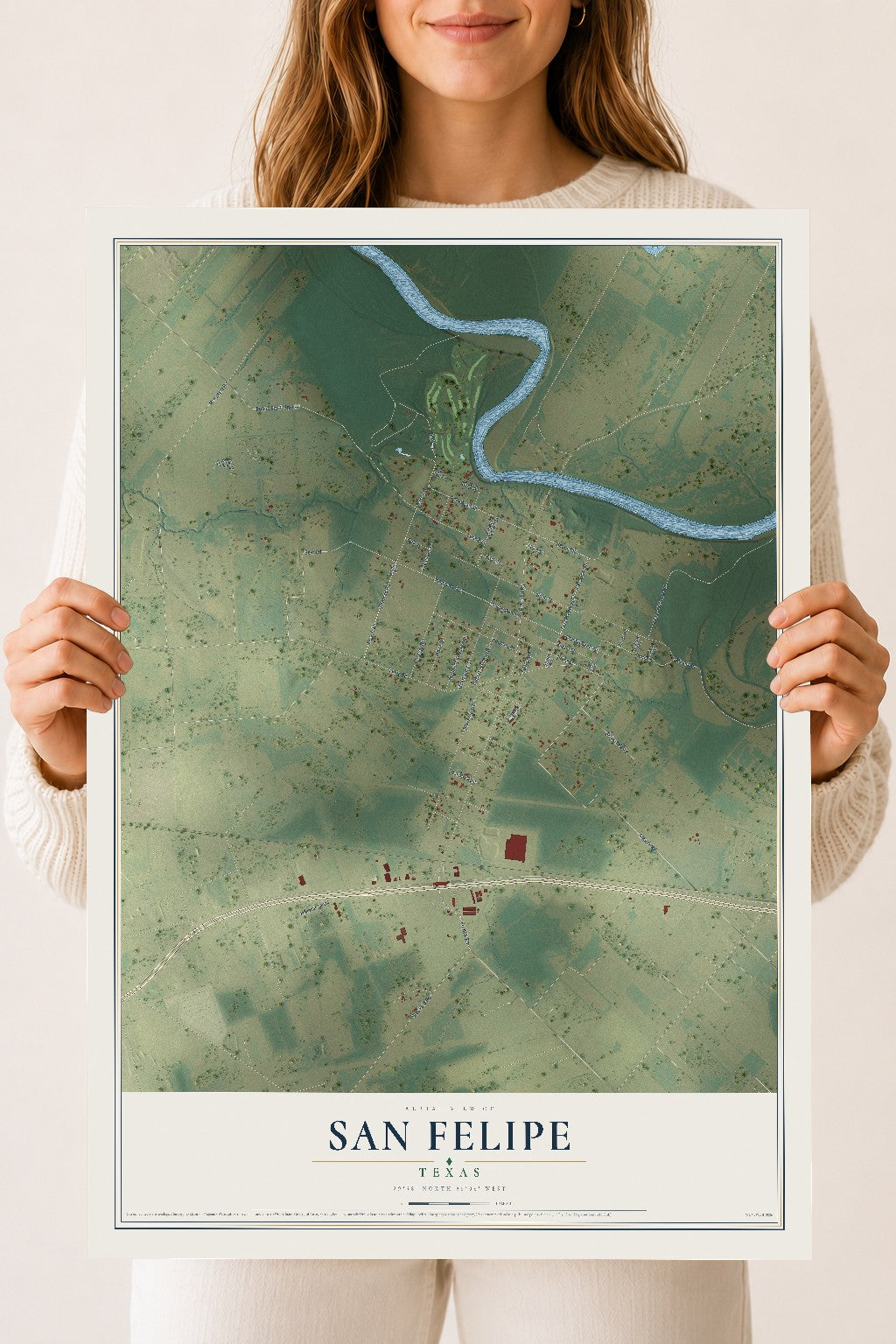 Map of San Felipe, Texas, 18 x 24 inch unframed archival matte print