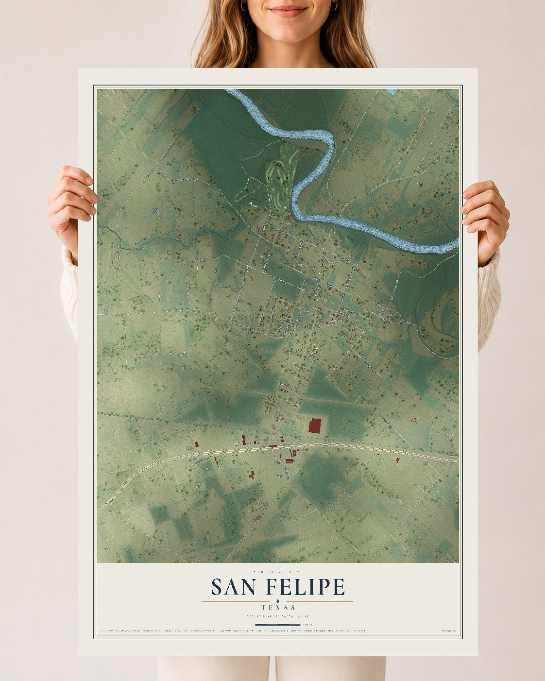Map of San Felipe, Texas, 24 x 36 inch unframed archival matte print