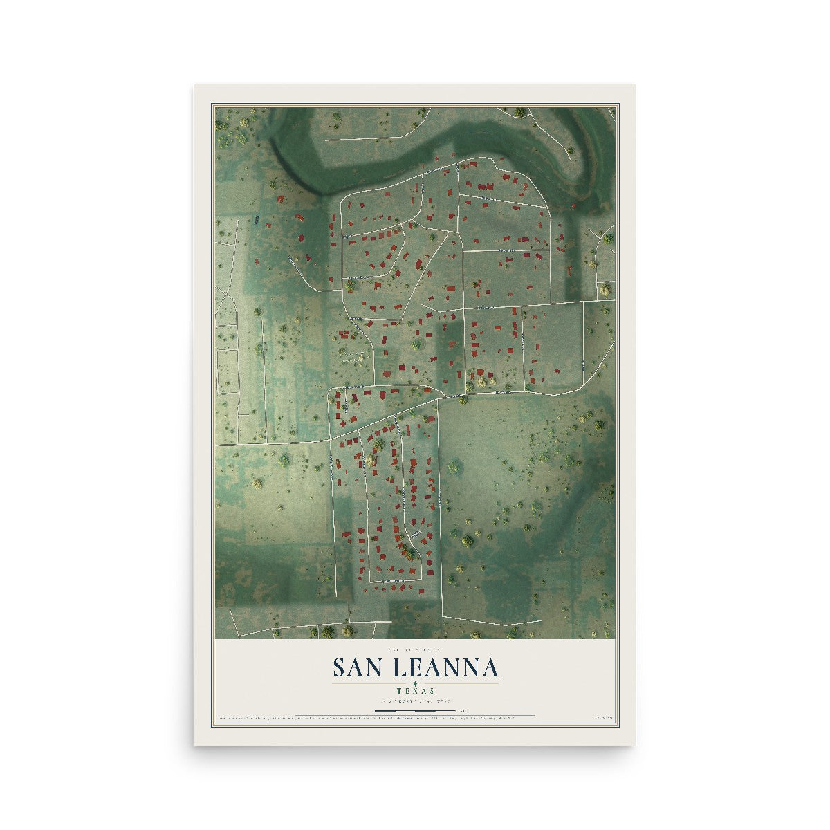 Map of San Leanna, Texas, 12 x 18 inch unframed archival matte print