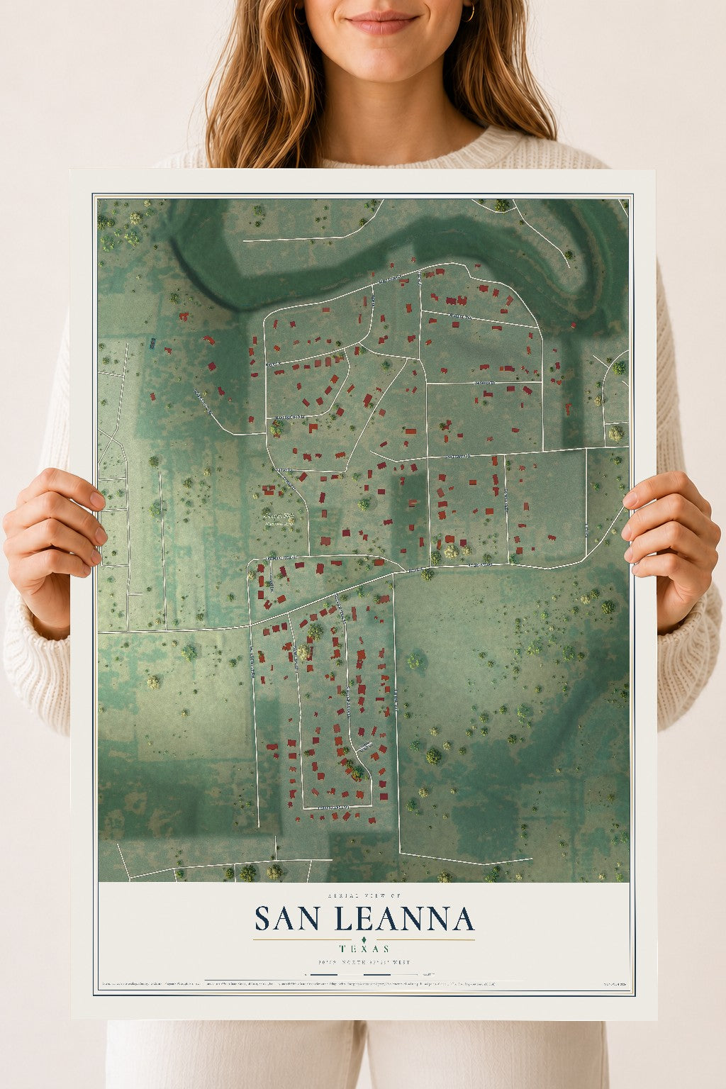 Map of San Leanna, Texas, 18 x 24 inch unframed archival matte print