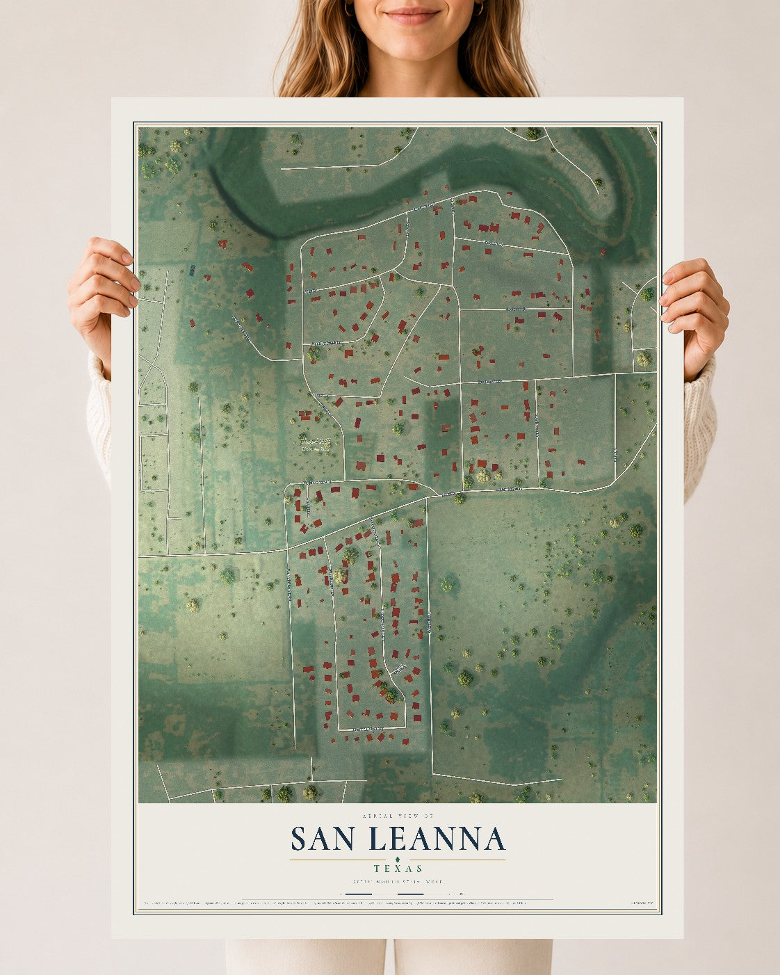 Map of San Leanna, Texas, 24 x 36 inch unframed archival matte print