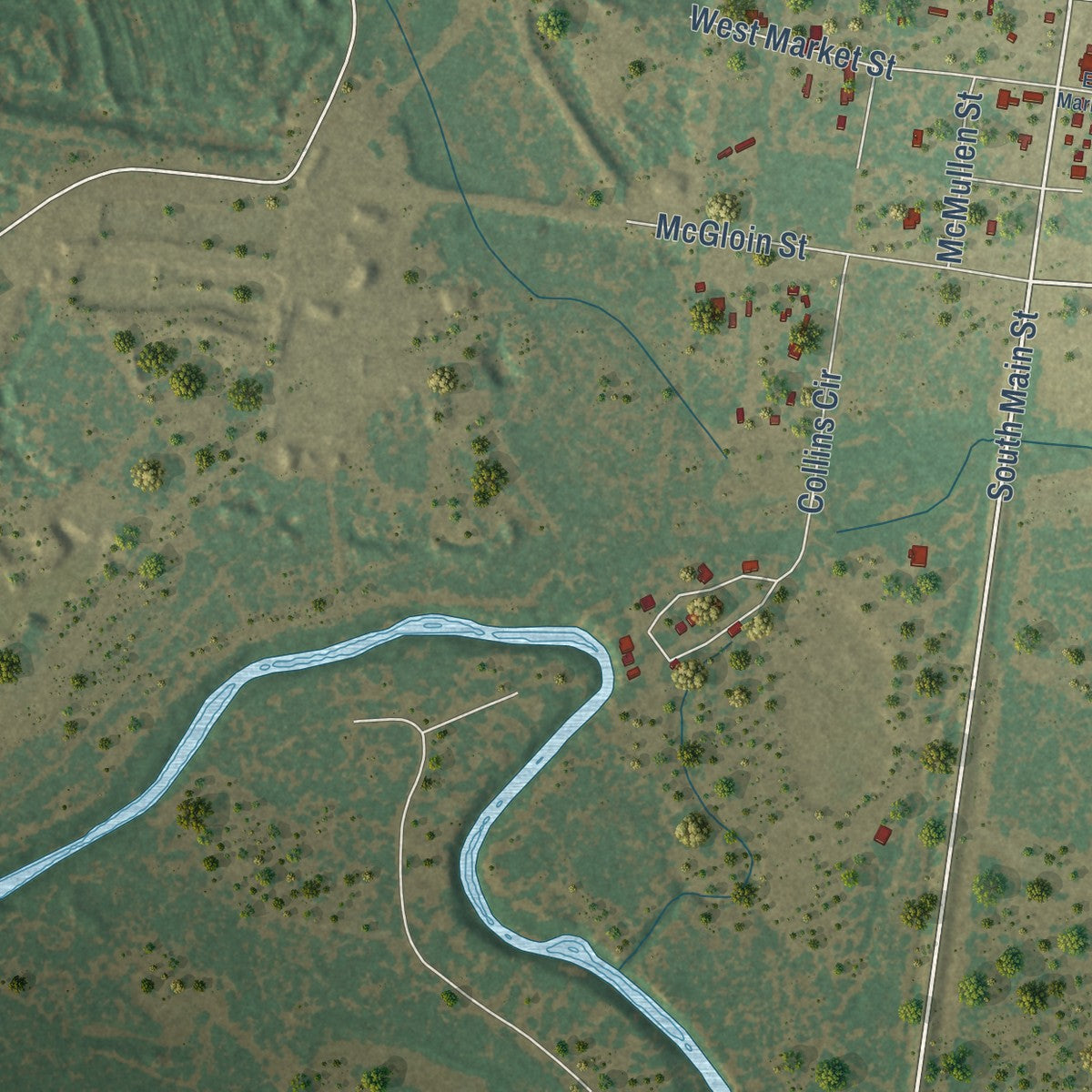 Close-up of the map of San Patricio, Texas print showing street and building detail