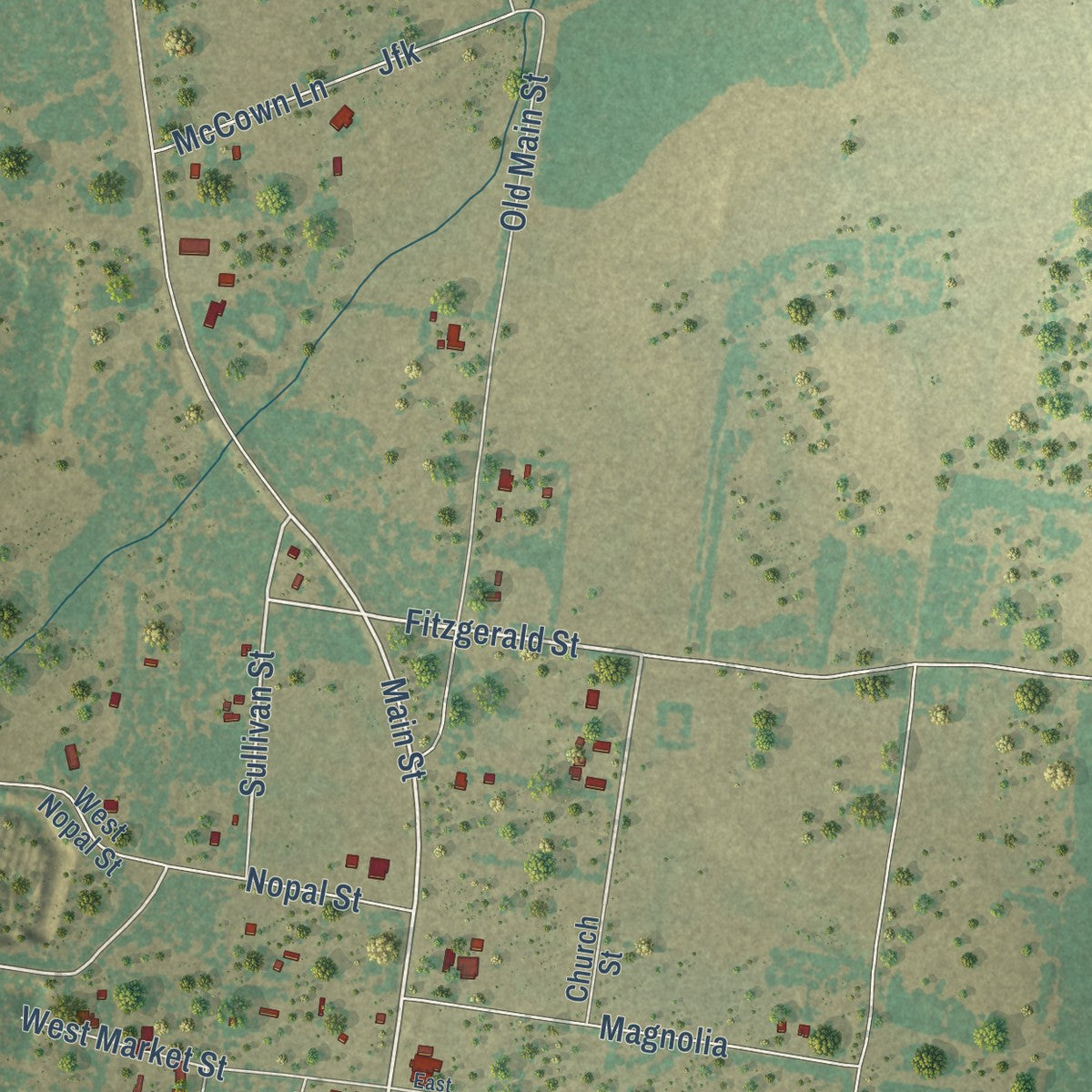 Second close-up of the map of San Patricio, Texas print showing more streets and buildings