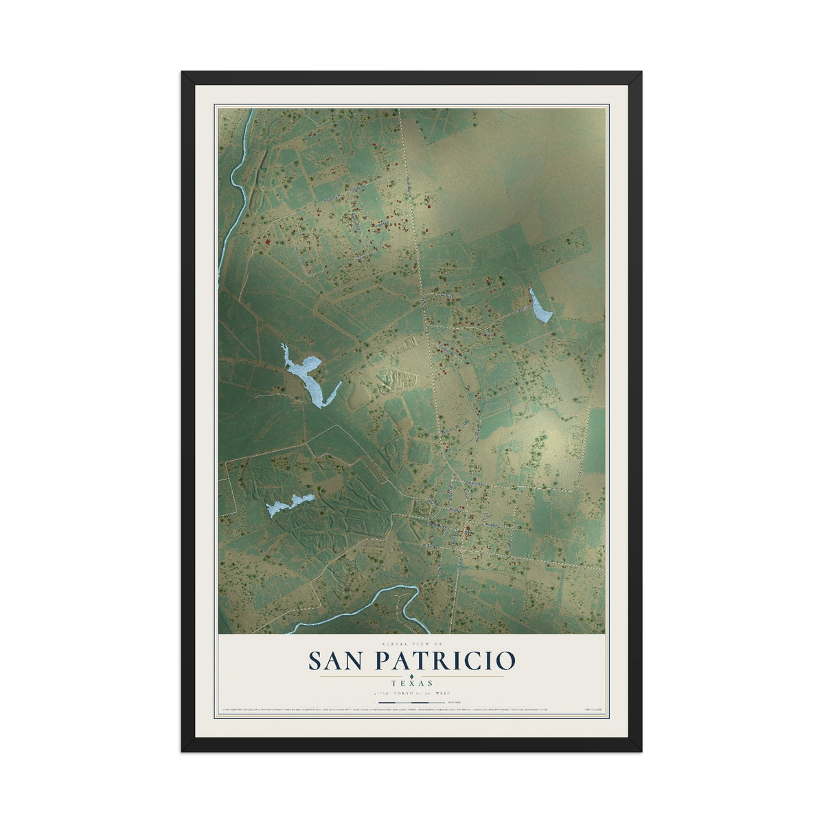 Map of San Patricio, Texas, 12 x 18 inch print in a black wood frame