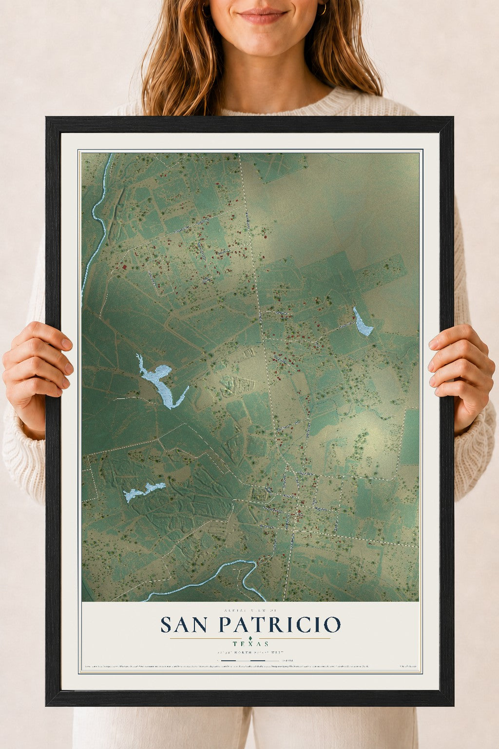 Map of San Patricio, Texas, 18 x 24 inch print in a black wood frame