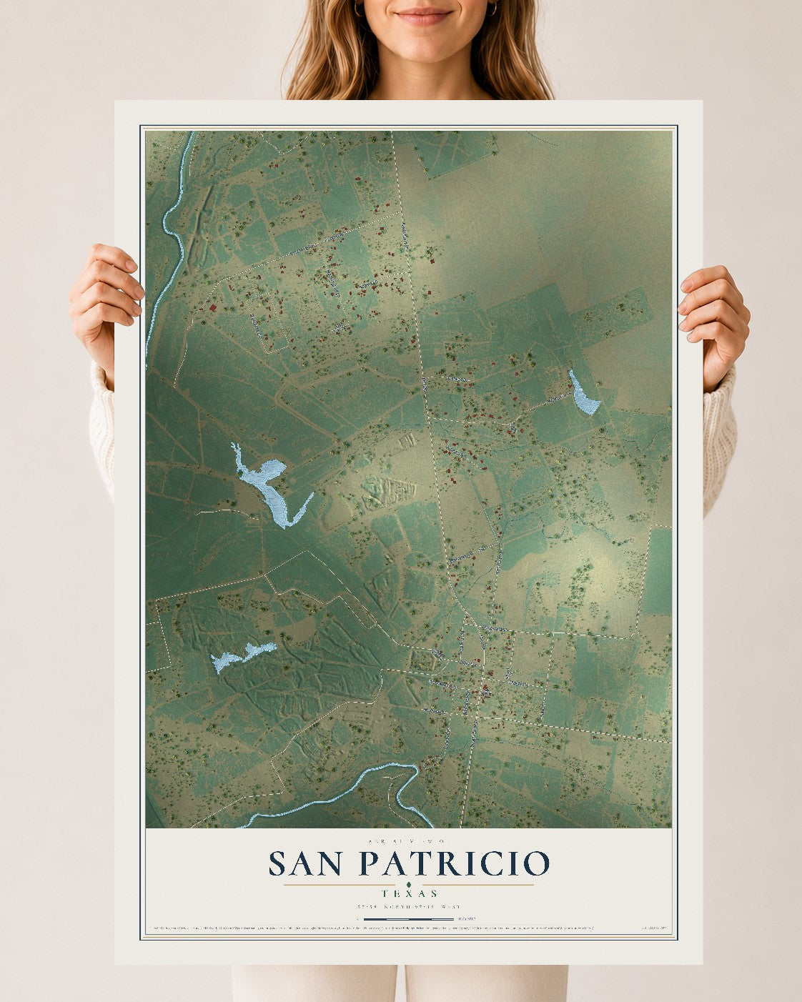 Map of San Patricio, Texas, 24 x 36 inch unframed archival matte print