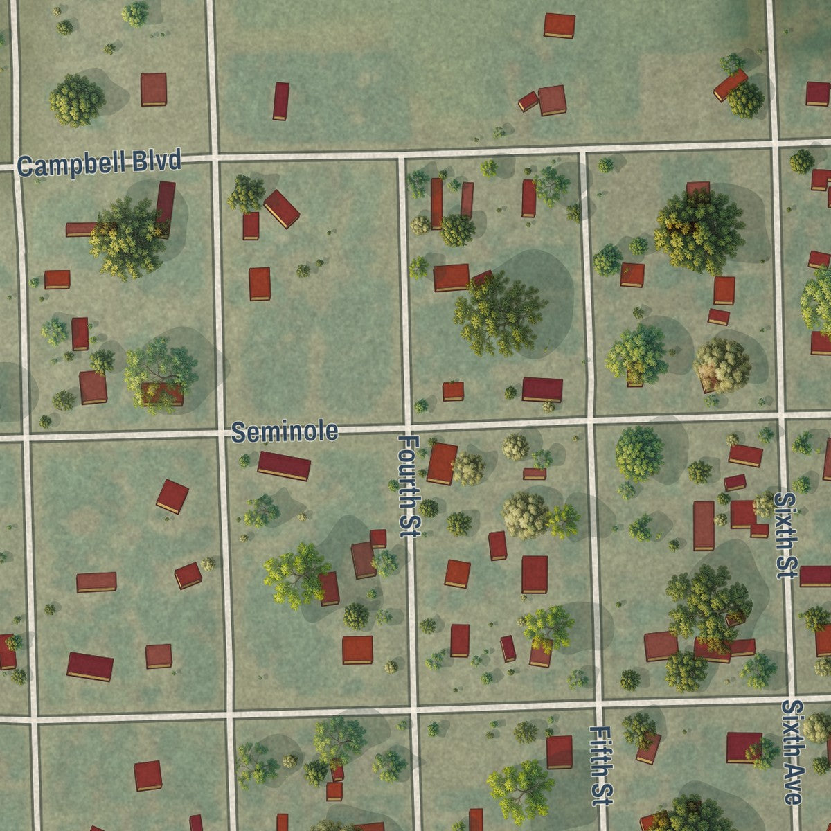 Close-up of the map of San Perlita, Texas print showing street and building detail