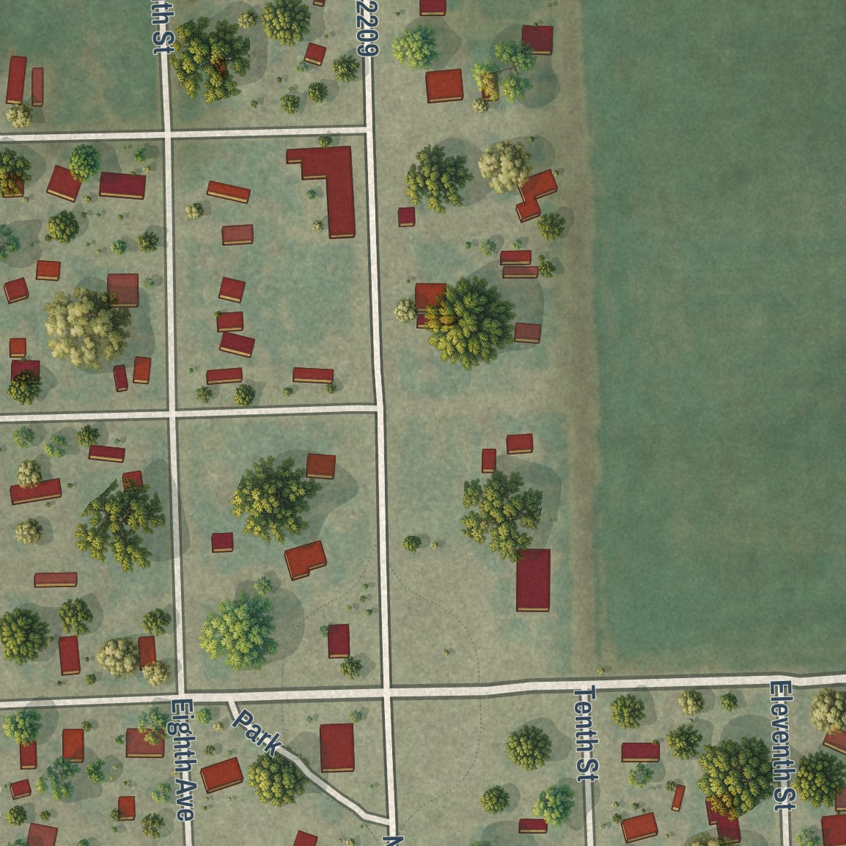 Second close-up of the map of San Perlita, Texas print showing more streets and buildings