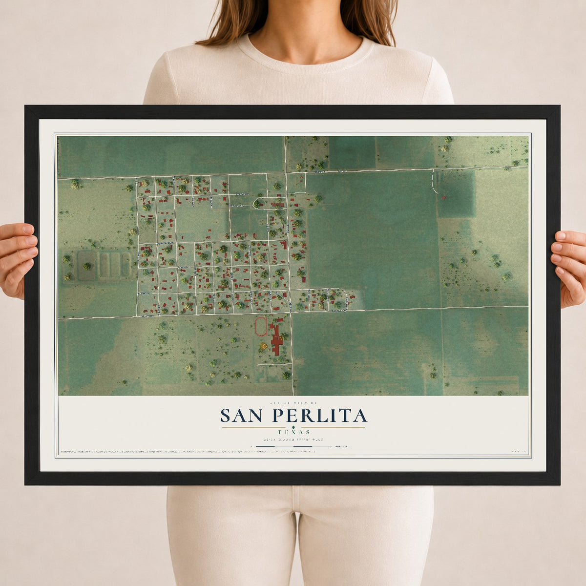 Map of San Perlita, Texas, 18 x 24 inch print in a black wood frame