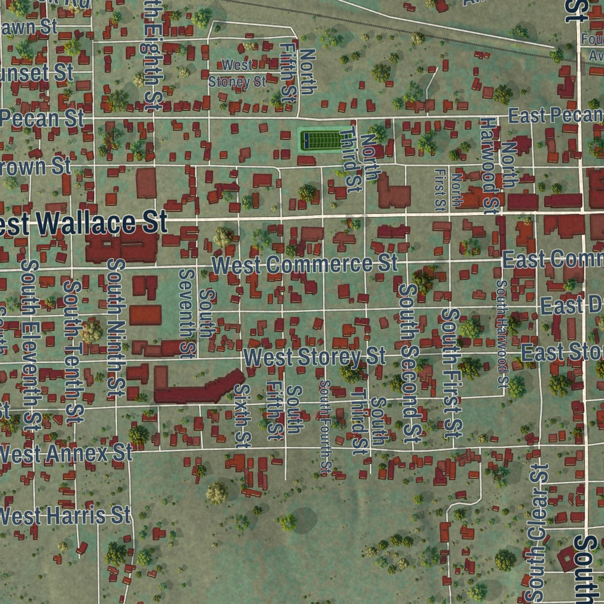 Close-up of the map of San Saba, Texas print showing street and building detail