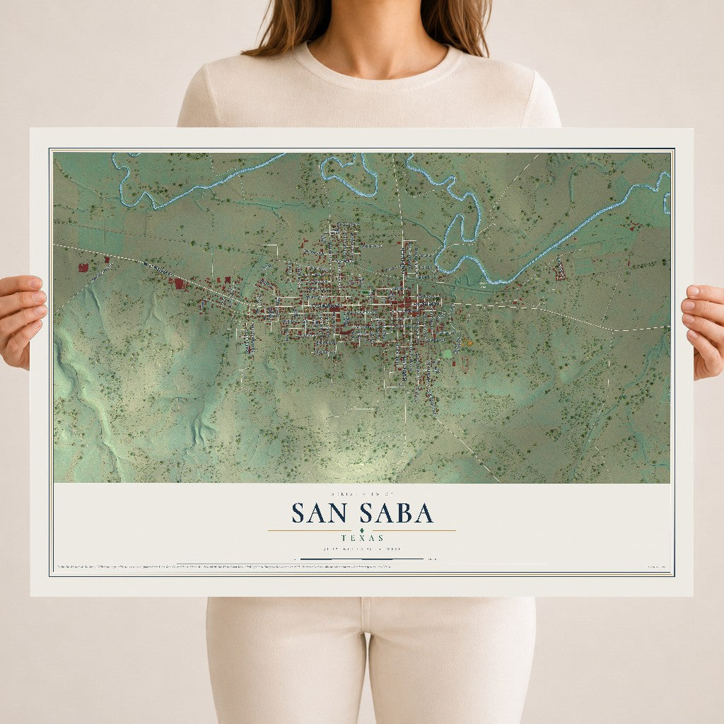 Map of San Saba, Texas, 18 x 24 inch unframed archival matte print