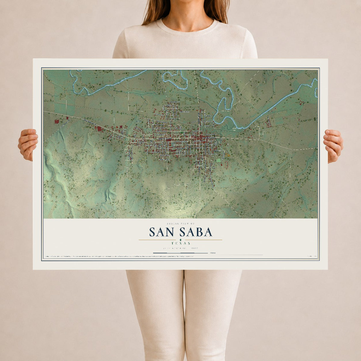 Map of San Saba, Texas, 24 x 36 inch unframed archival matte print