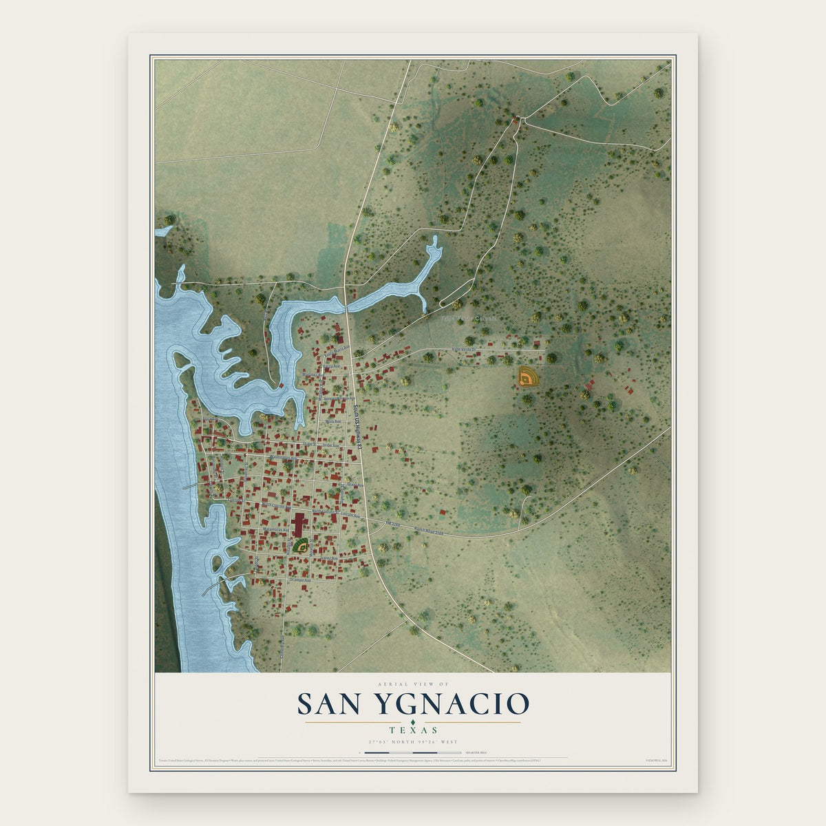 San Ygnacio, Texas map print, the full design