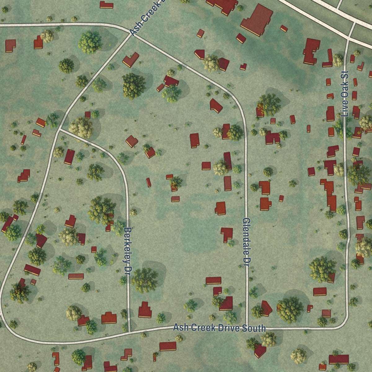 Close-up of the map of Sanctuary, Texas print showing street and building detail