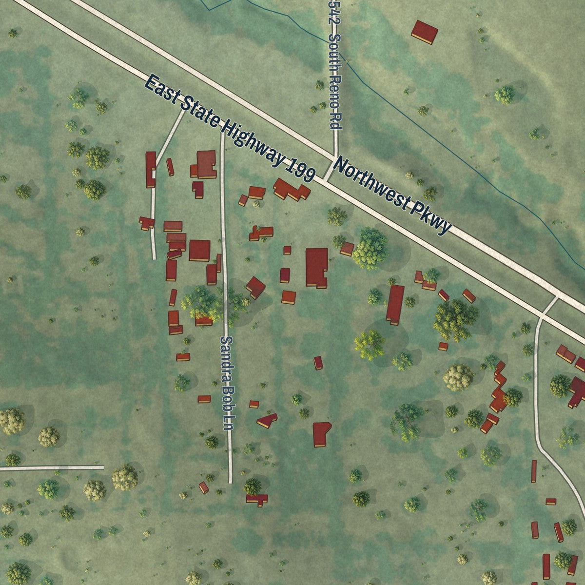 Second close-up of the map of Sanctuary, Texas print showing more streets and buildings