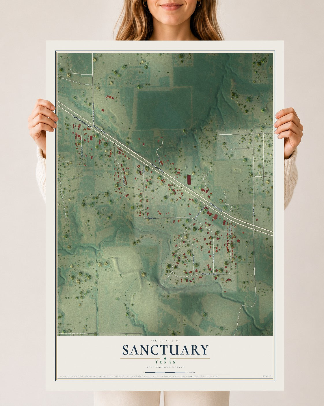 Map of Sanctuary, Texas, 24 x 36 inch unframed archival matte print