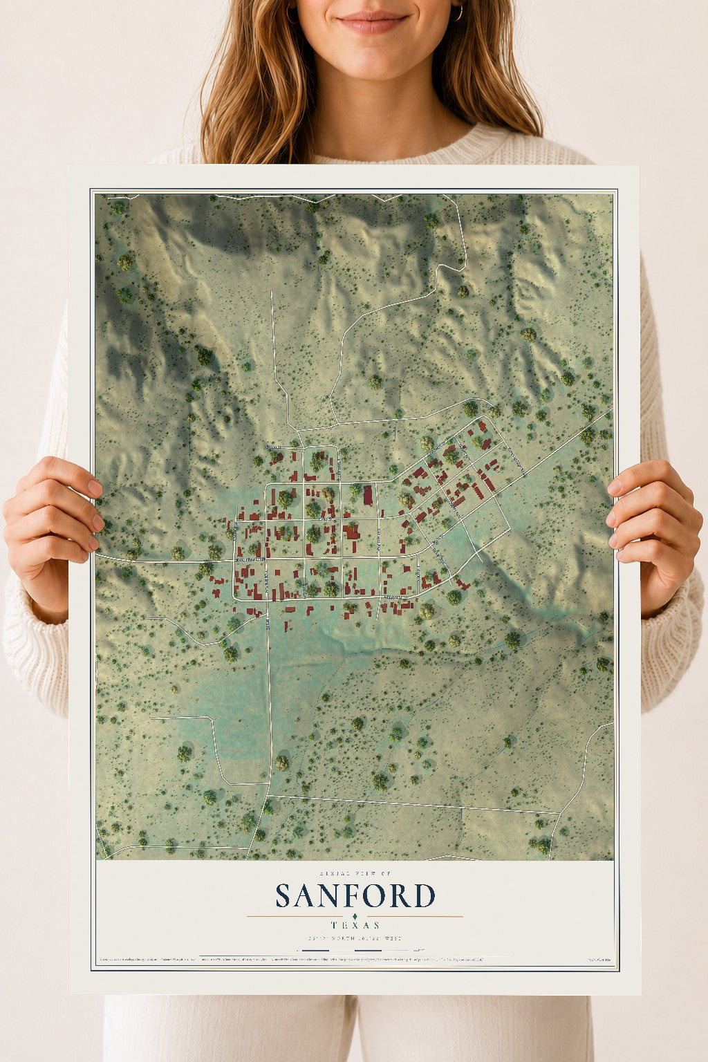 Map of Sanford, Texas, 18 x 24 inch unframed archival matte print