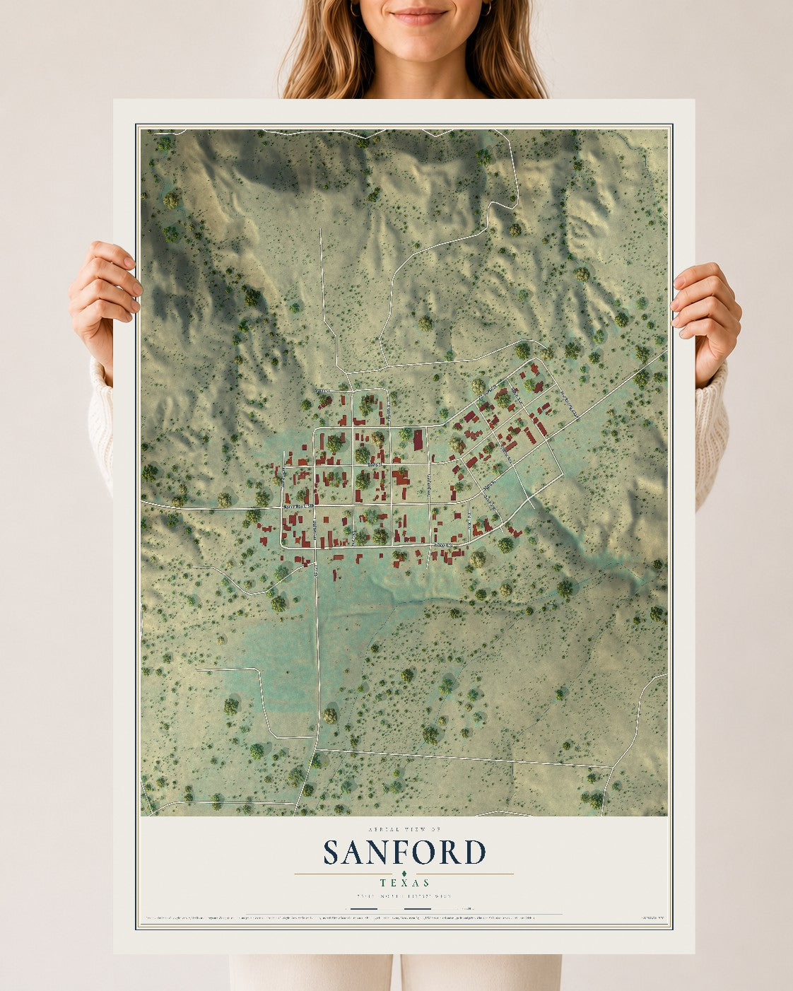 Map of Sanford, Texas, 24 x 36 inch unframed archival matte print
