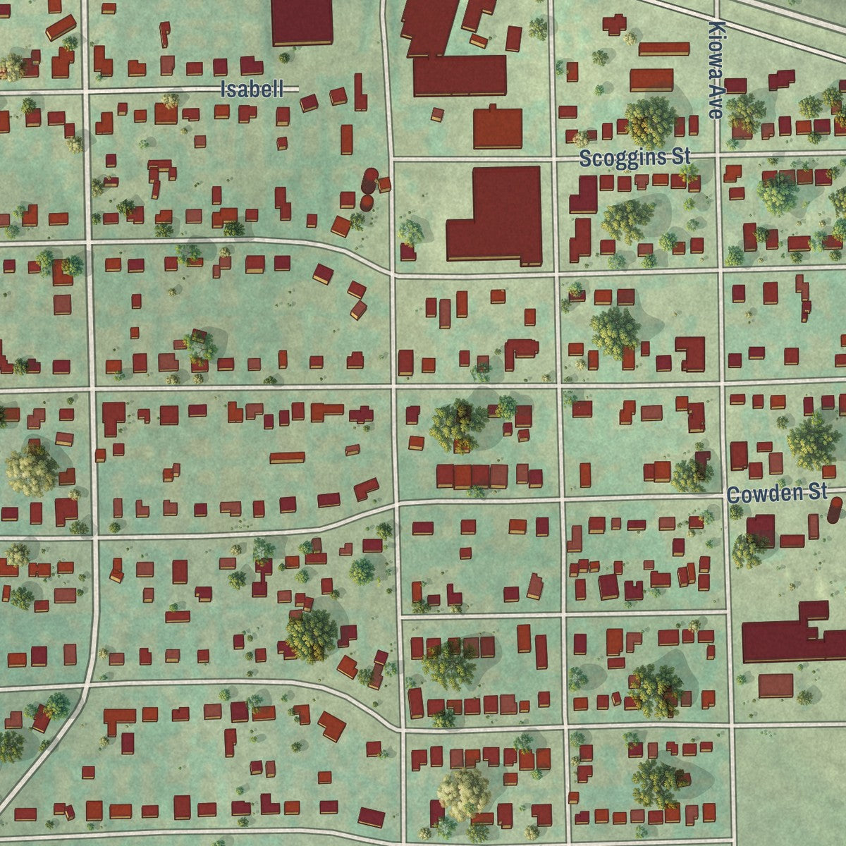Close-up of the map of Sansom Park, Texas print showing street and building detail