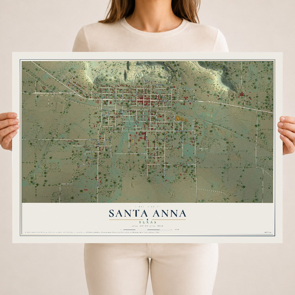 Map of Santa Anna, Texas, 18 x 24 inch unframed archival matte print