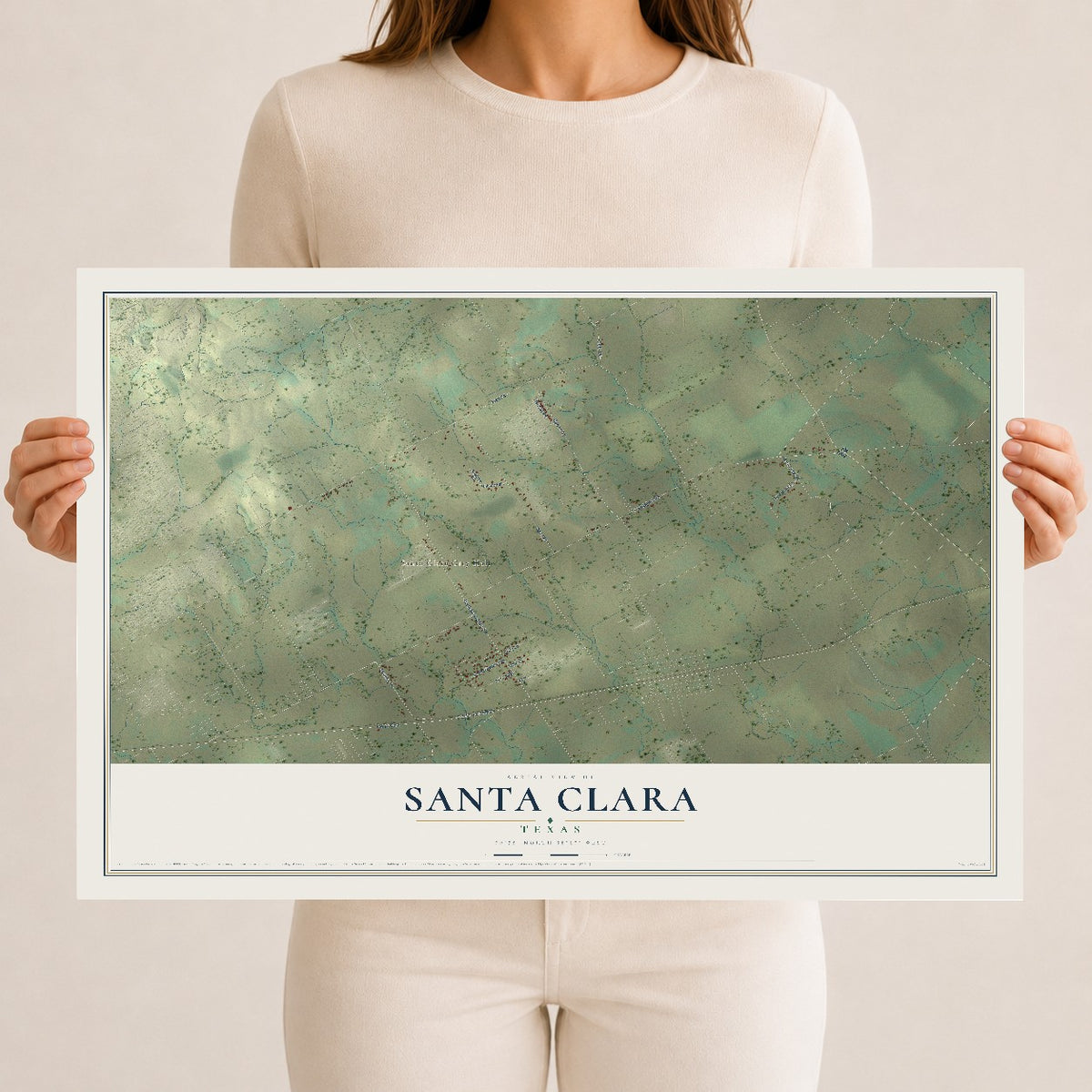 Map of Santa Clara, Texas, 12 x 18 inch unframed archival matte print
