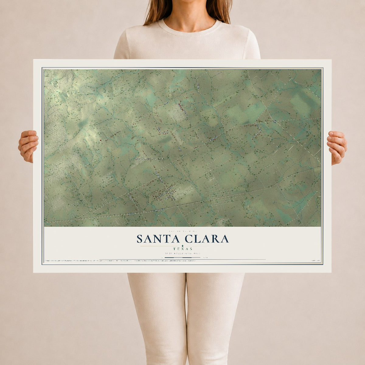 Map of Santa Clara, Texas, 24 x 36 inch unframed archival matte print
