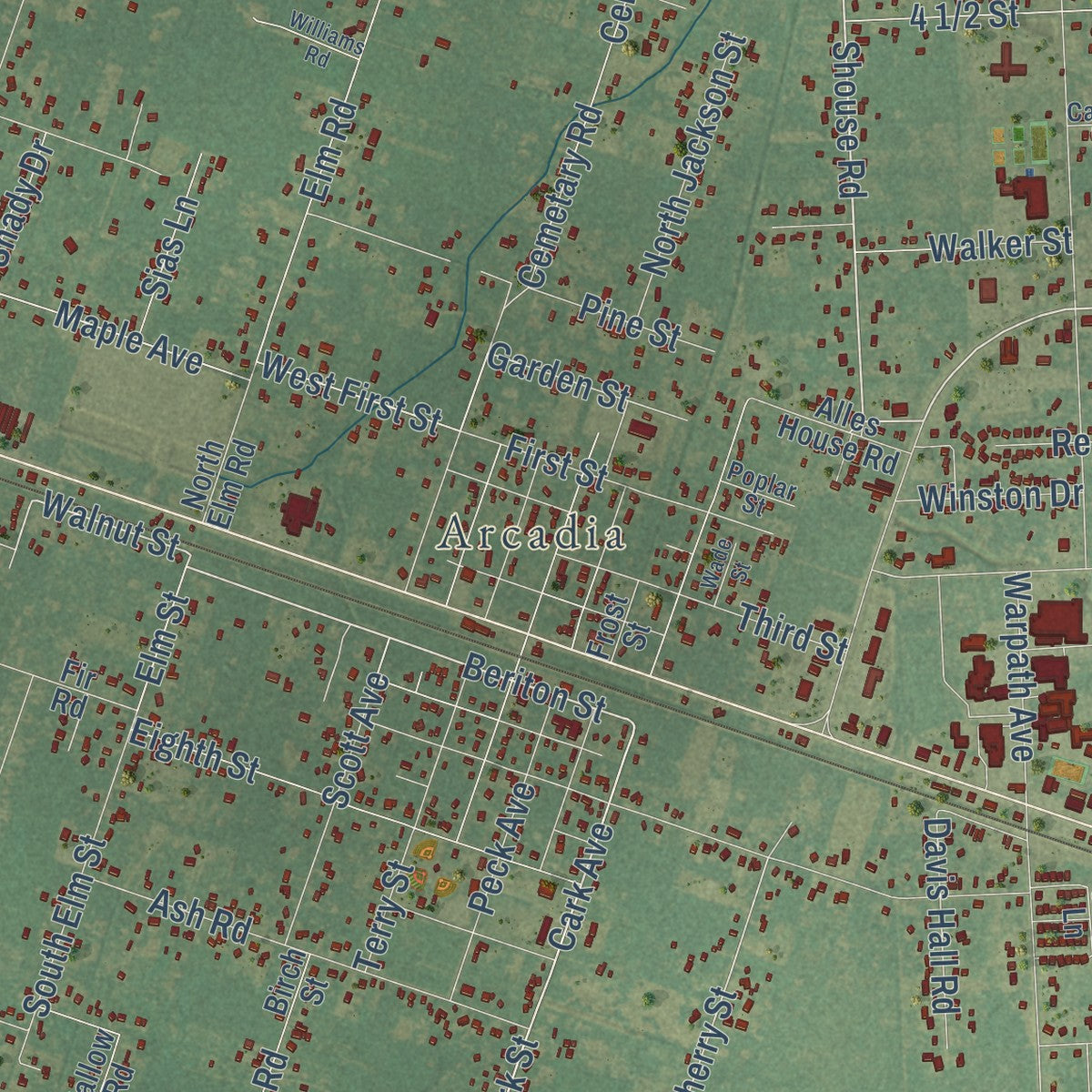 Second close-up of the map of Santa Fe, Texas print showing more streets and buildings
