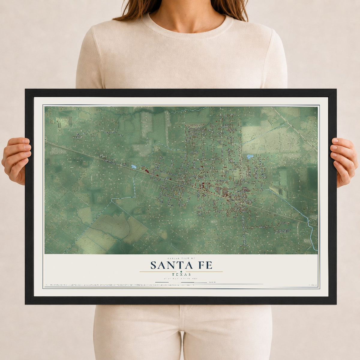 Map of Santa Fe, Texas, 12 x 18 inch print in a black wood frame