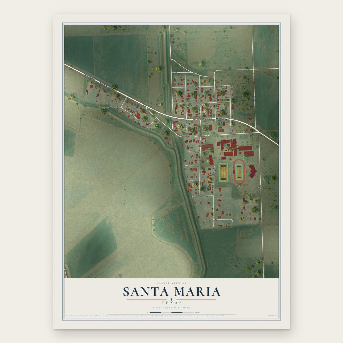 Santa Maria, Texas map print, the full design