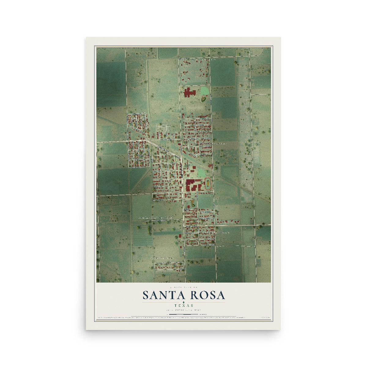 Map of Santa Rosa, Texas, 12 x 18 inch unframed archival matte print