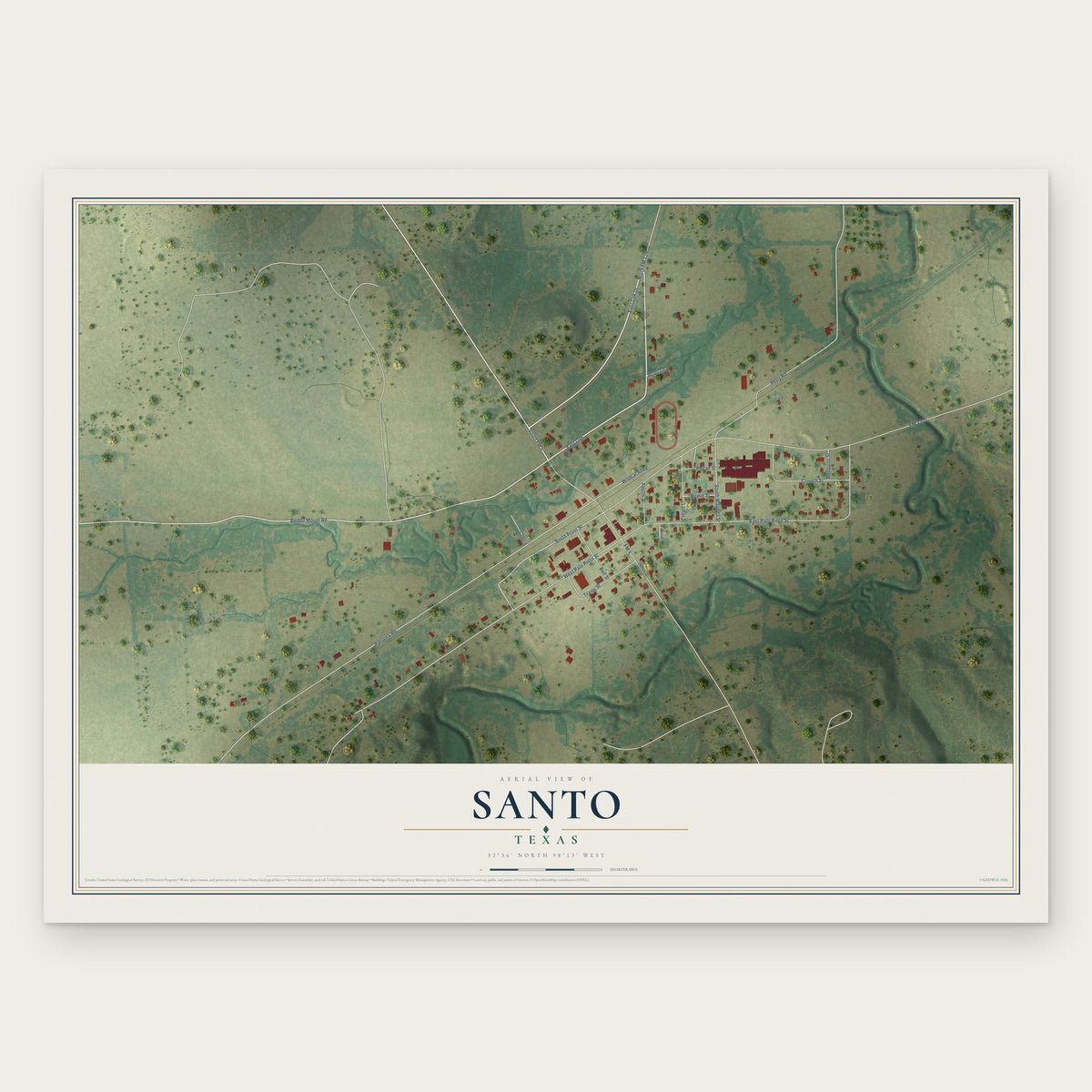 Santo, Texas map print, the full design