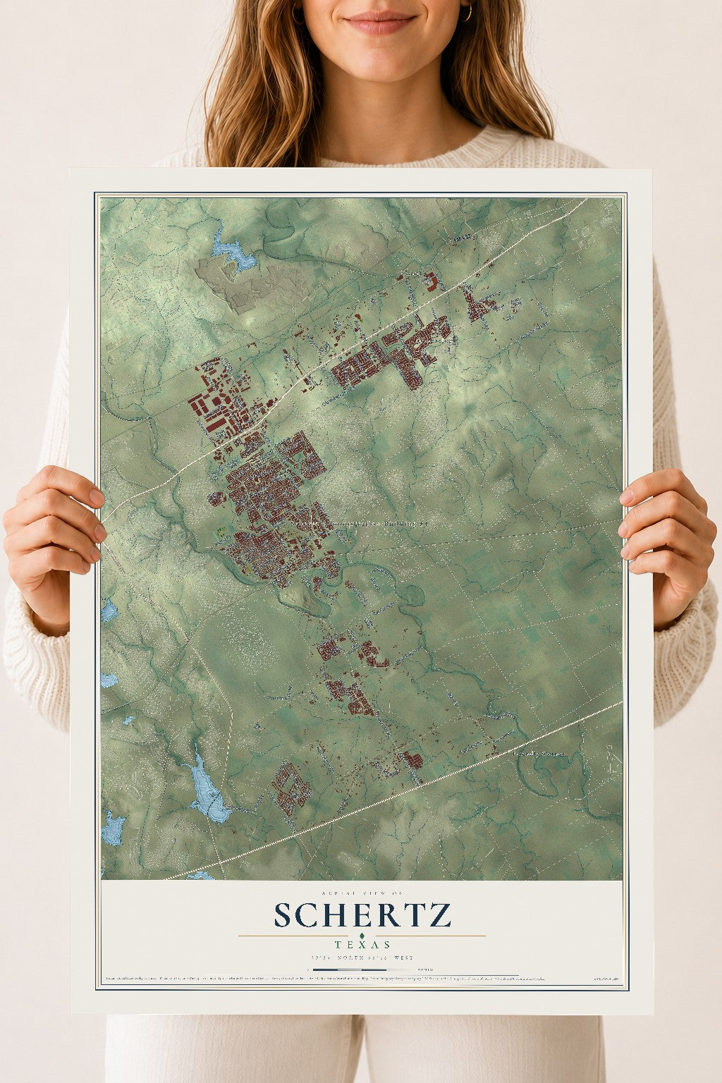 Map of Schertz, Texas, 18 x 24 inch unframed archival matte print
