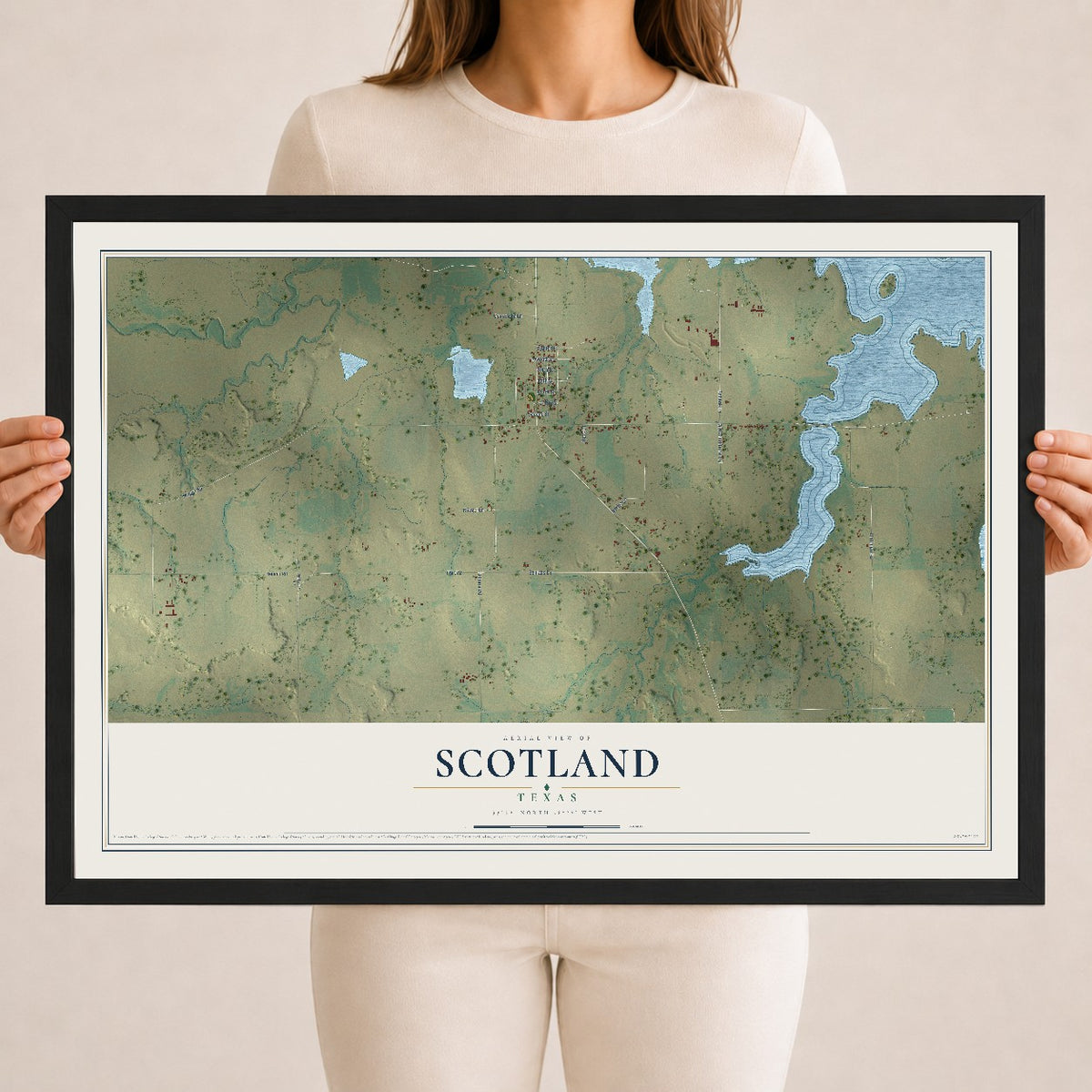 Map of Scotland, Texas, 18 x 24 inch print in a black wood frame