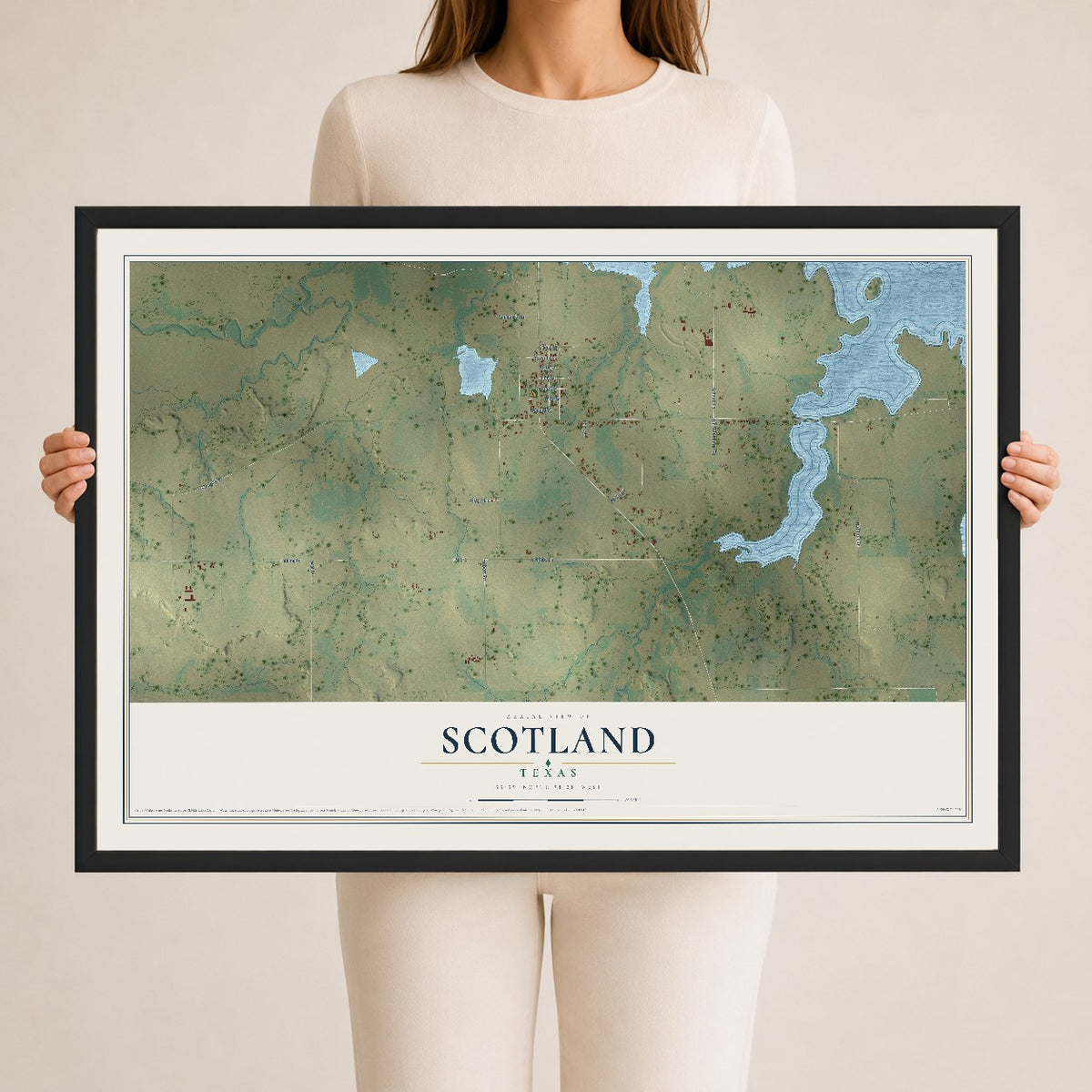 Map of Scotland, Texas, 24 x 36 inch print in a black wood frame