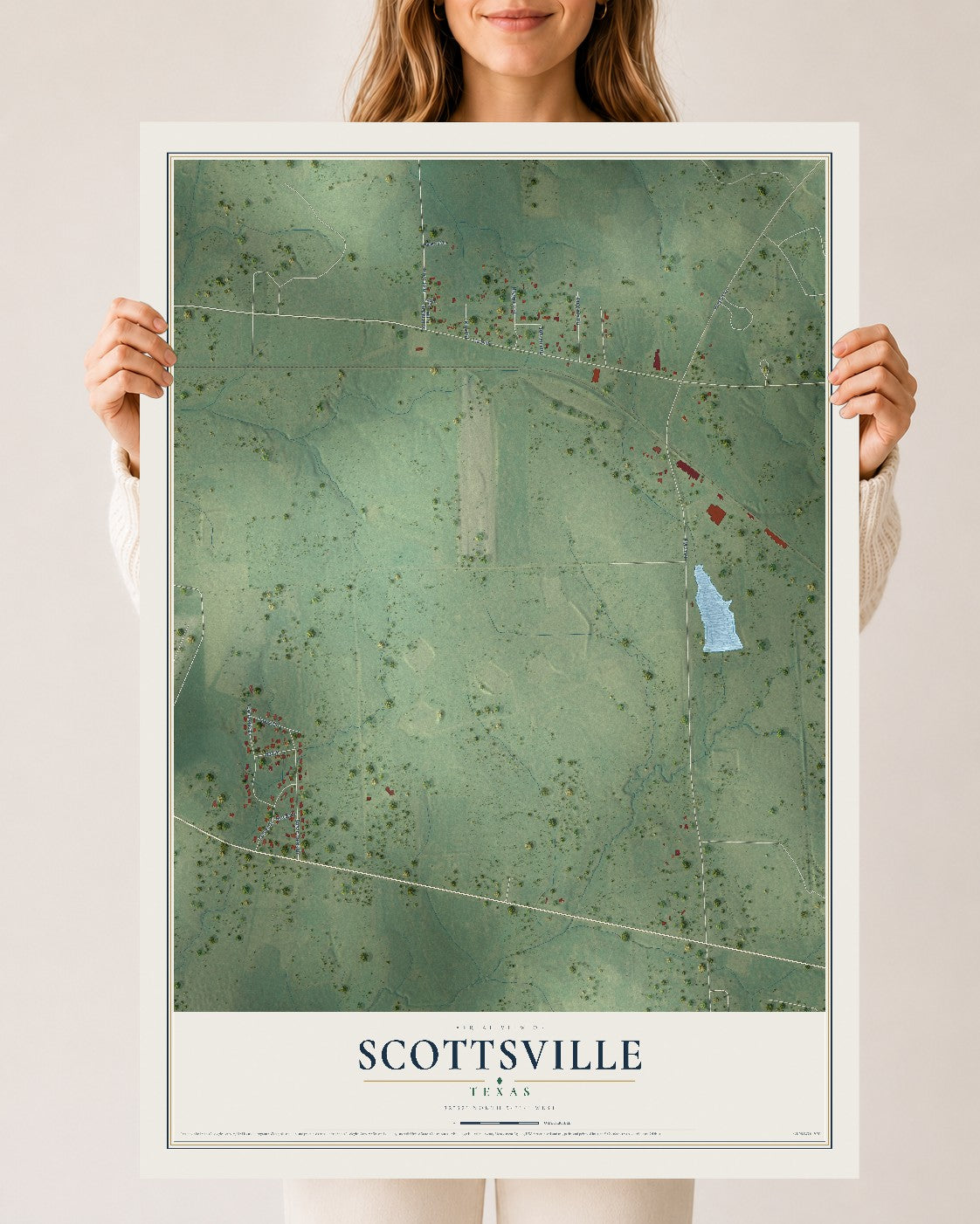 Map of Scottsville, Texas, 24 x 36 inch unframed archival matte print