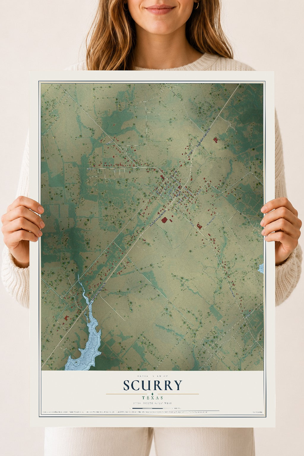 Map of Scurry, Texas, 18 x 24 inch unframed archival matte print