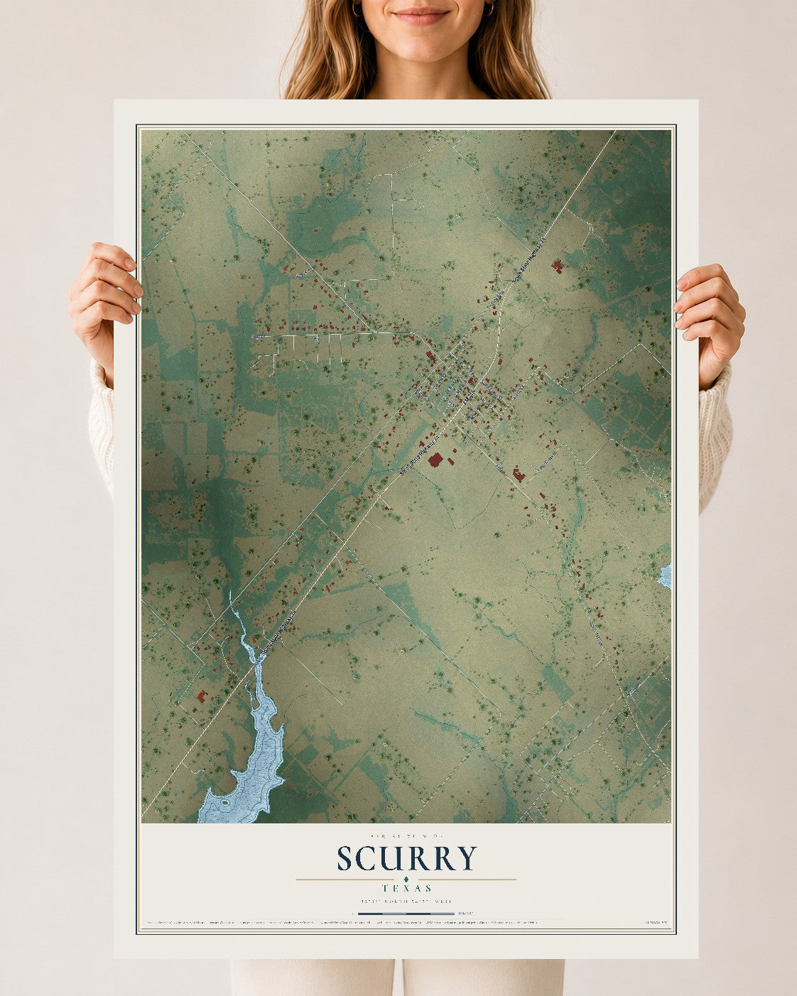 Map of Scurry, Texas, 24 x 36 inch unframed archival matte print