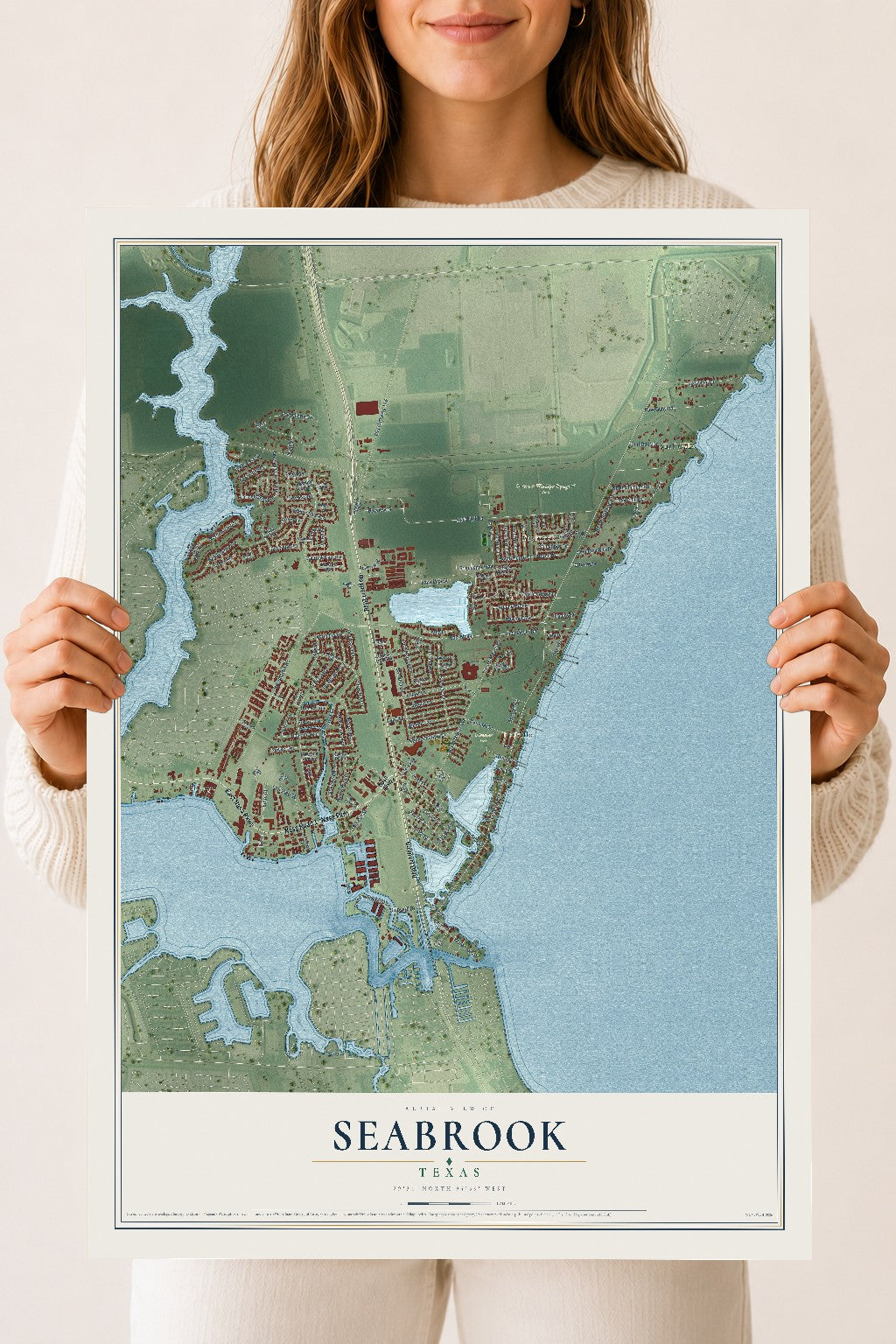 Map of Seabrook, Texas, 18 x 24 inch unframed archival matte print