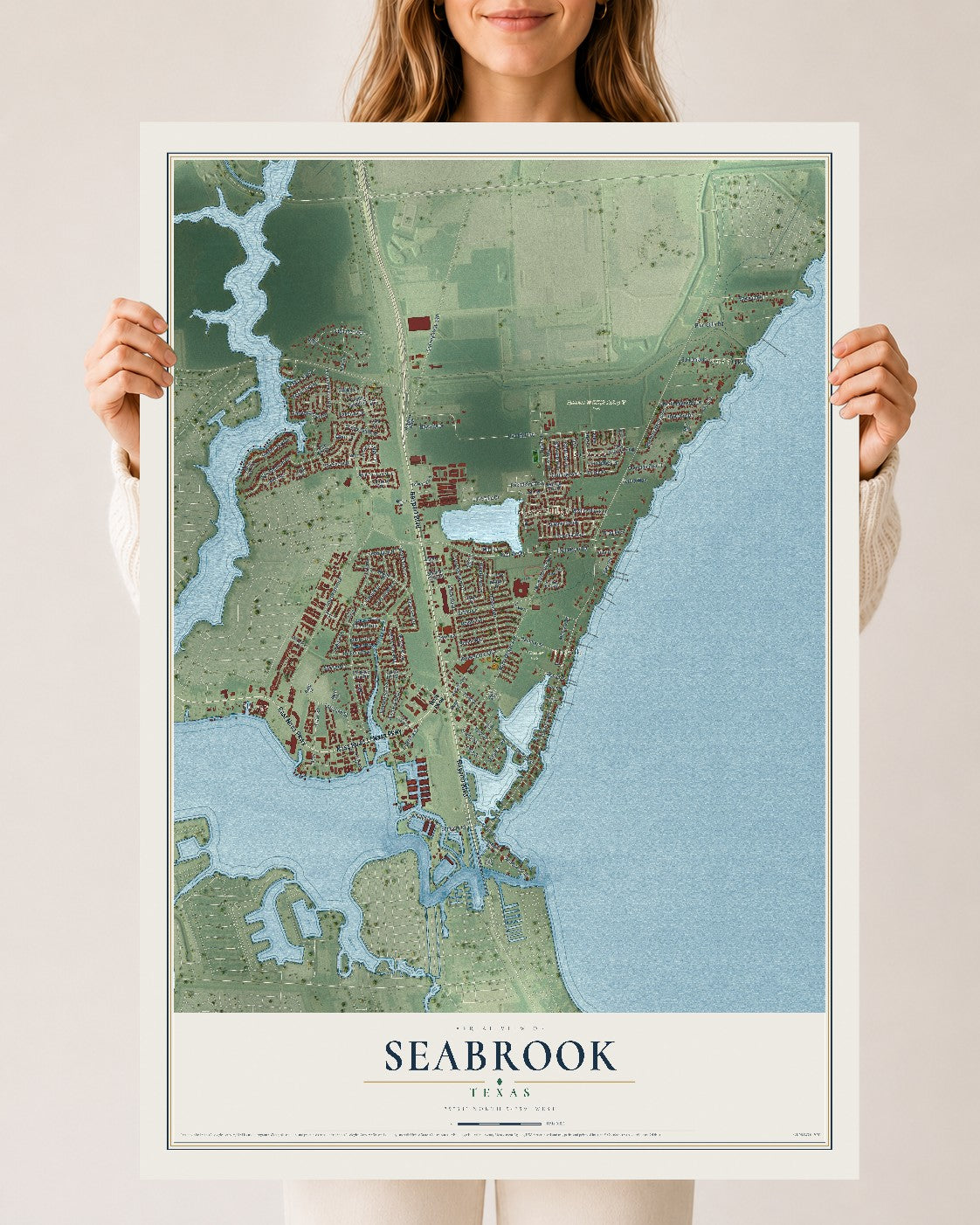 Map of Seabrook, Texas, 24 x 36 inch unframed archival matte print