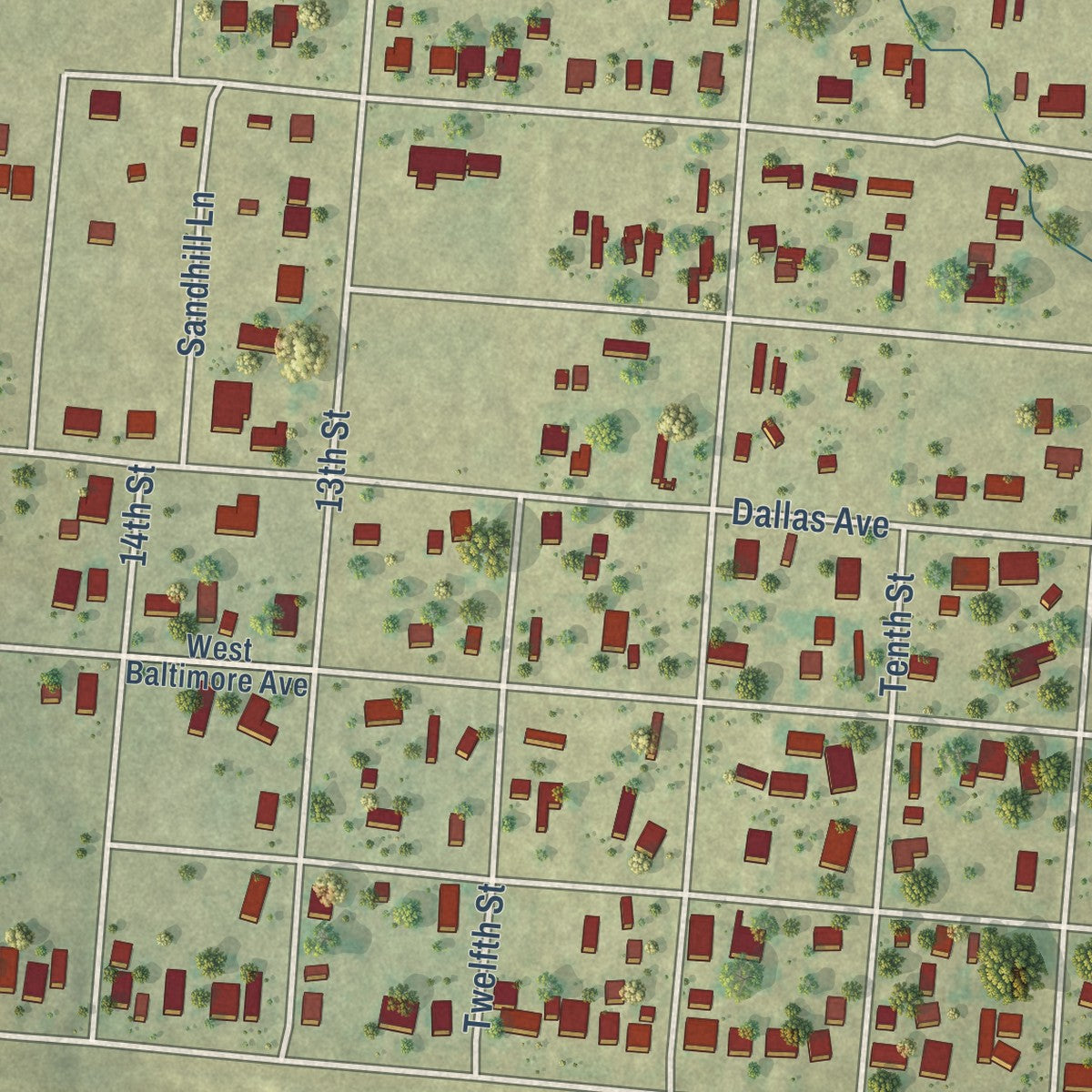 Second close-up of the map of Seadrift, Texas print showing more streets and buildings