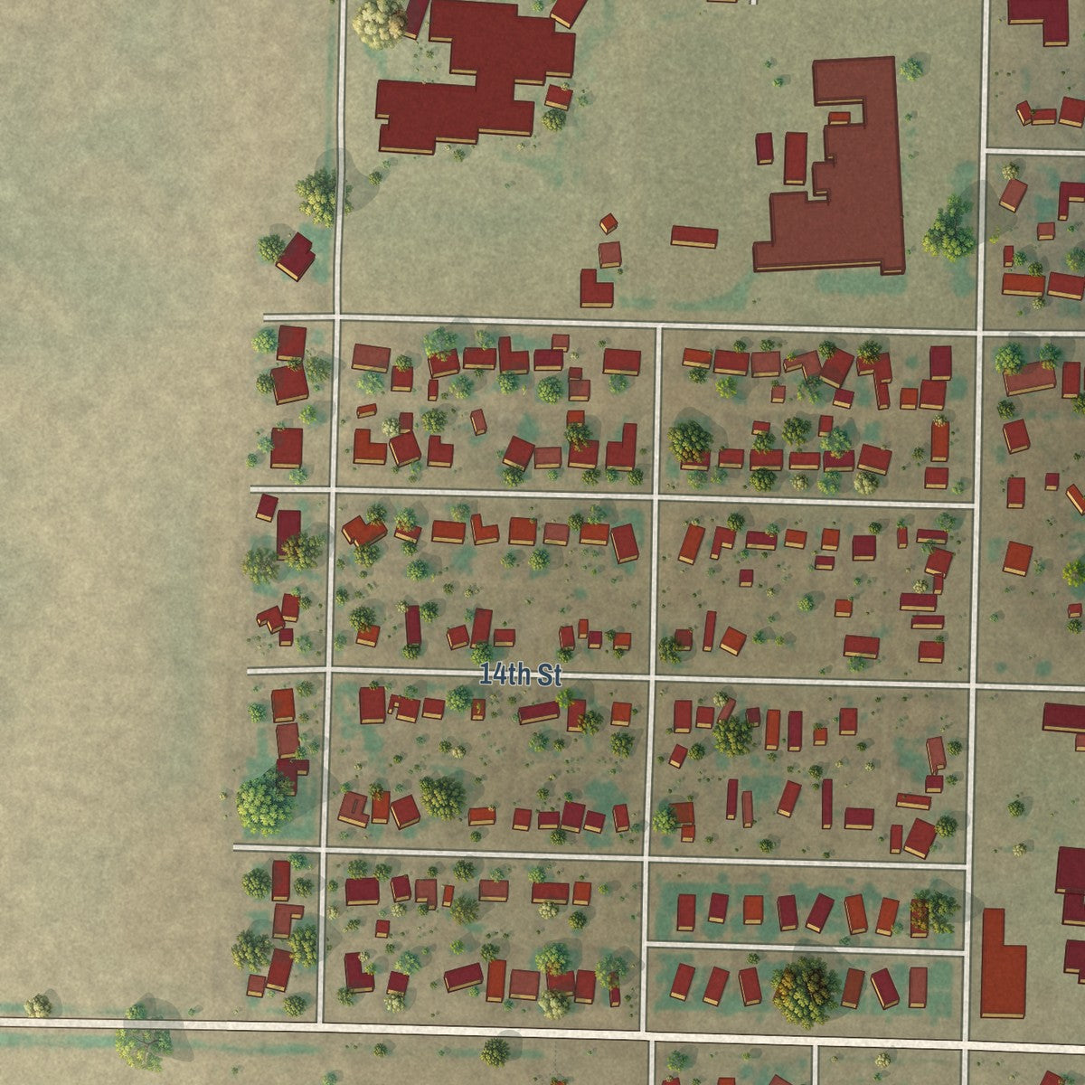 Second close-up of the map of Seagraves, Texas print showing more streets and buildings