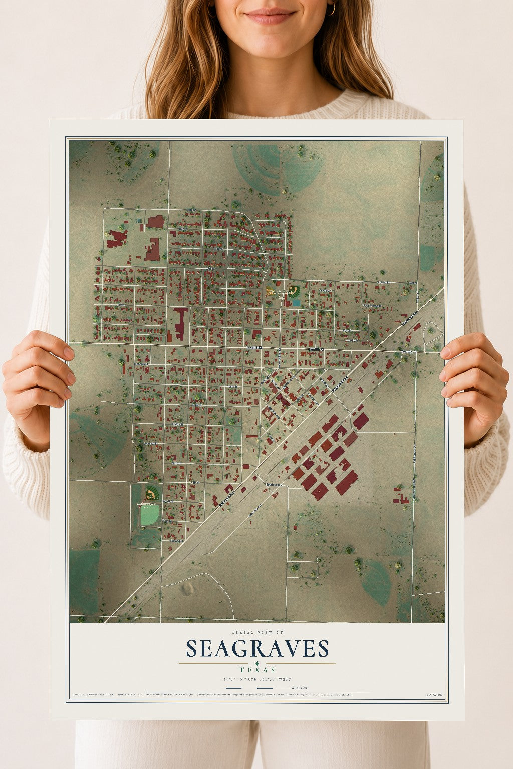 Map of Seagraves, Texas, 18 x 24 inch unframed archival matte print