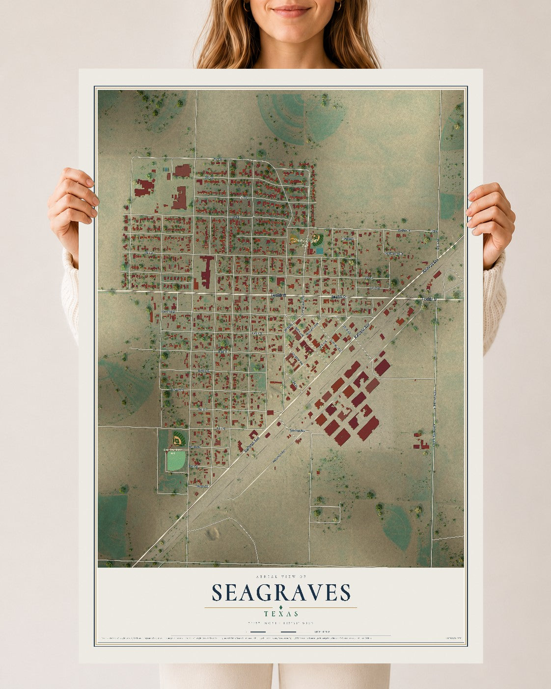 Map of Seagraves, Texas, 24 x 36 inch unframed archival matte print
