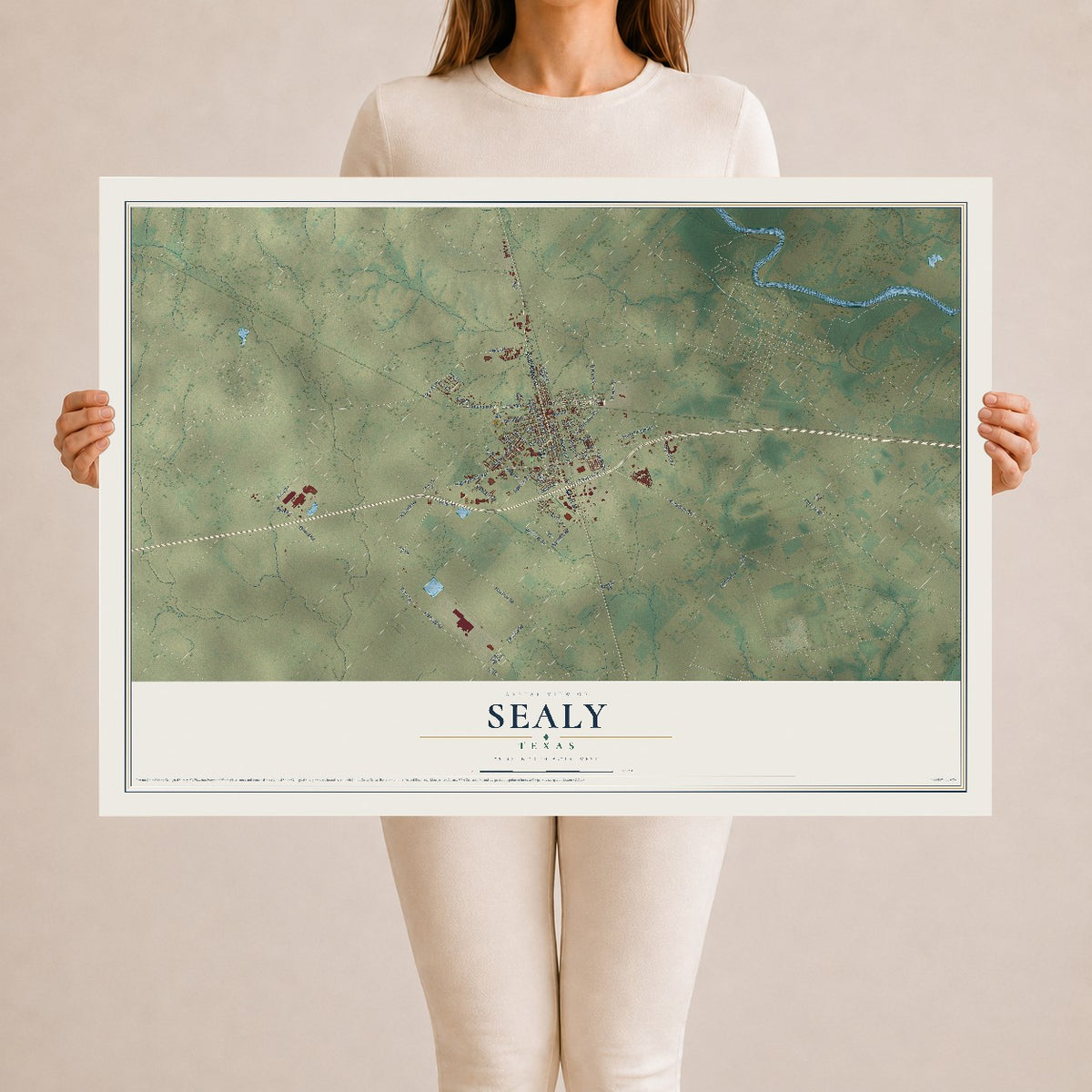 Map of Sealy, Texas, 24 x 36 inch unframed archival matte print