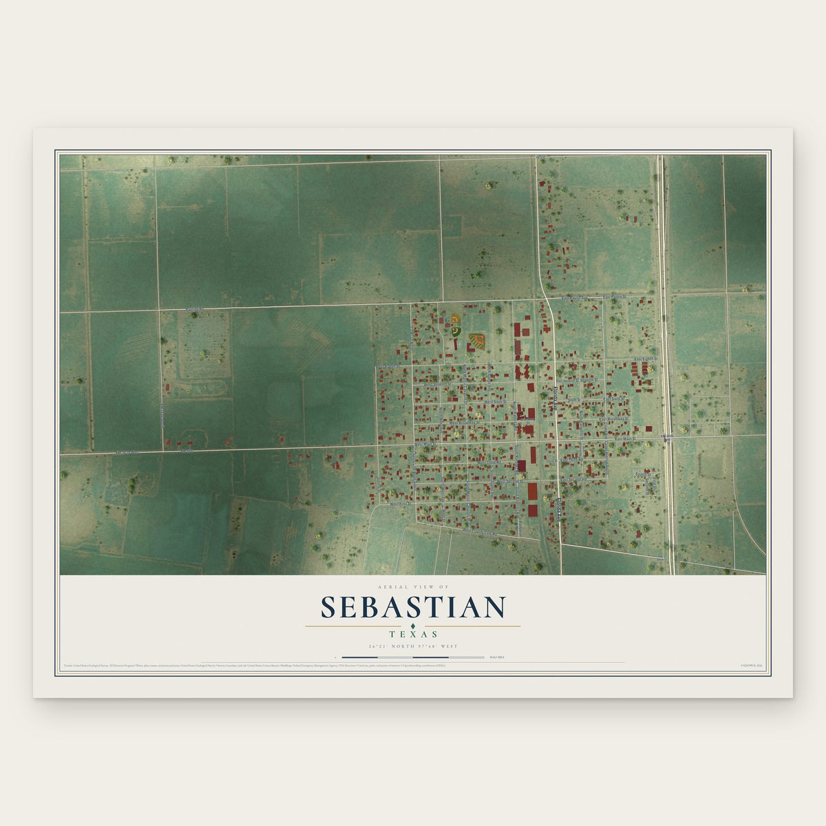 Sebastian, Texas map print, the full design