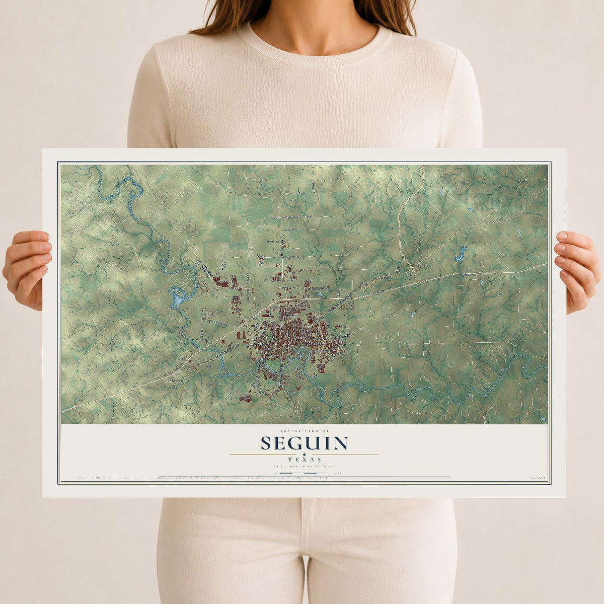 Map of Seguin, Texas, 12 x 18 inch unframed archival matte print