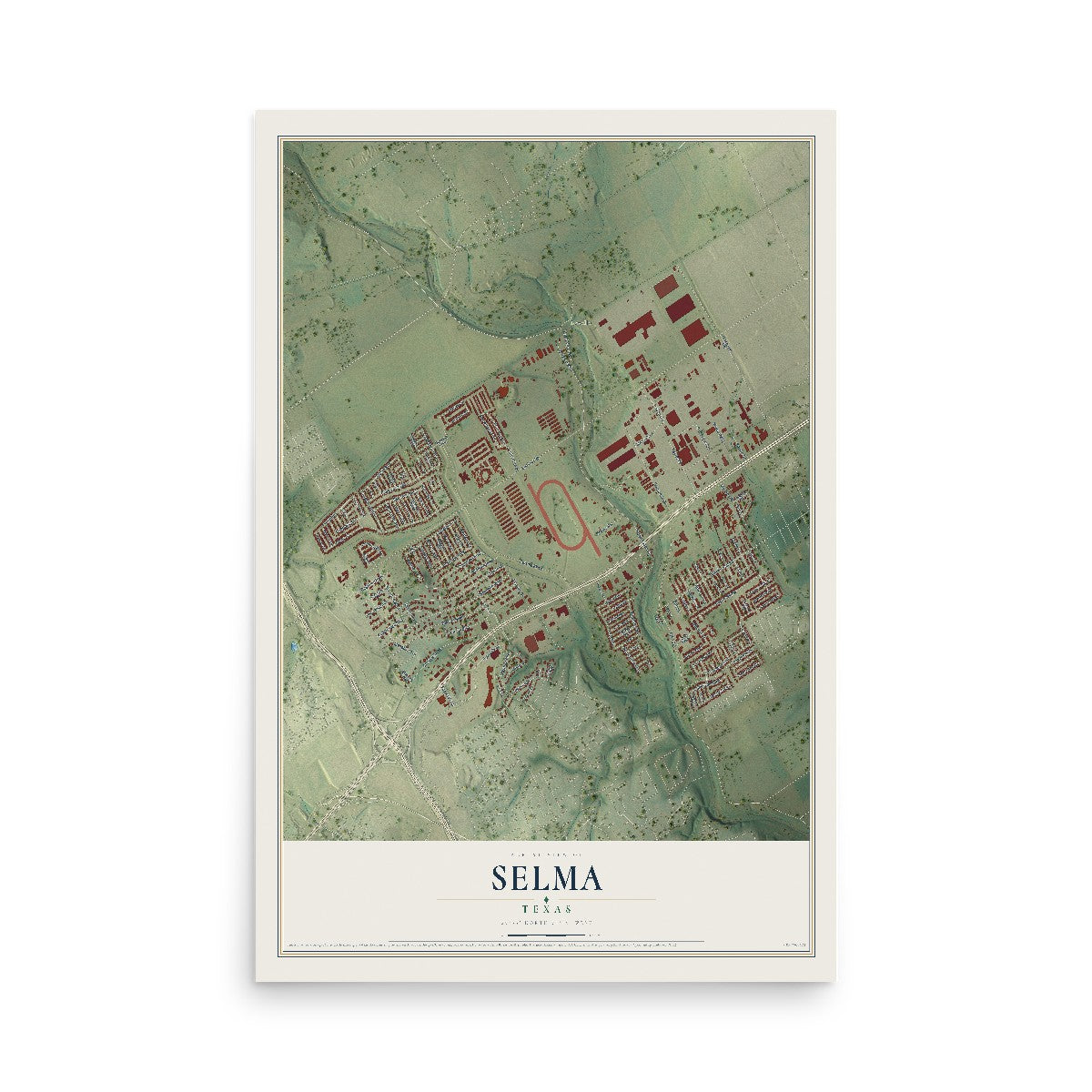 Map of Selma, Texas, 12 x 18 inch unframed archival matte print