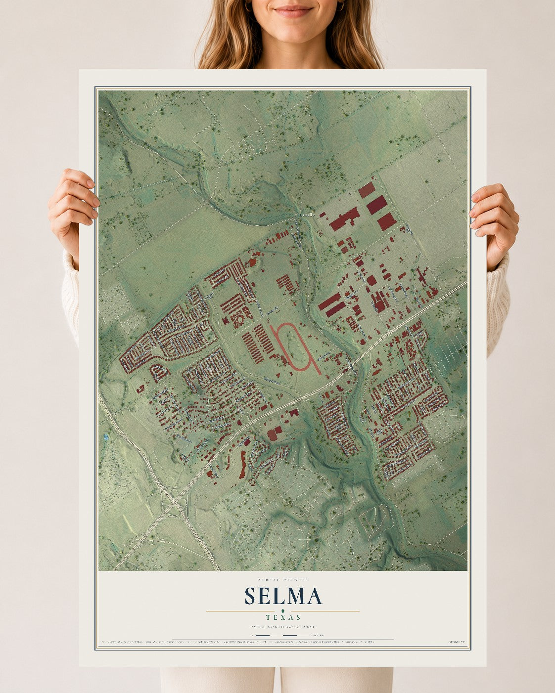 Map of Selma, Texas, 24 x 36 inch unframed archival matte print