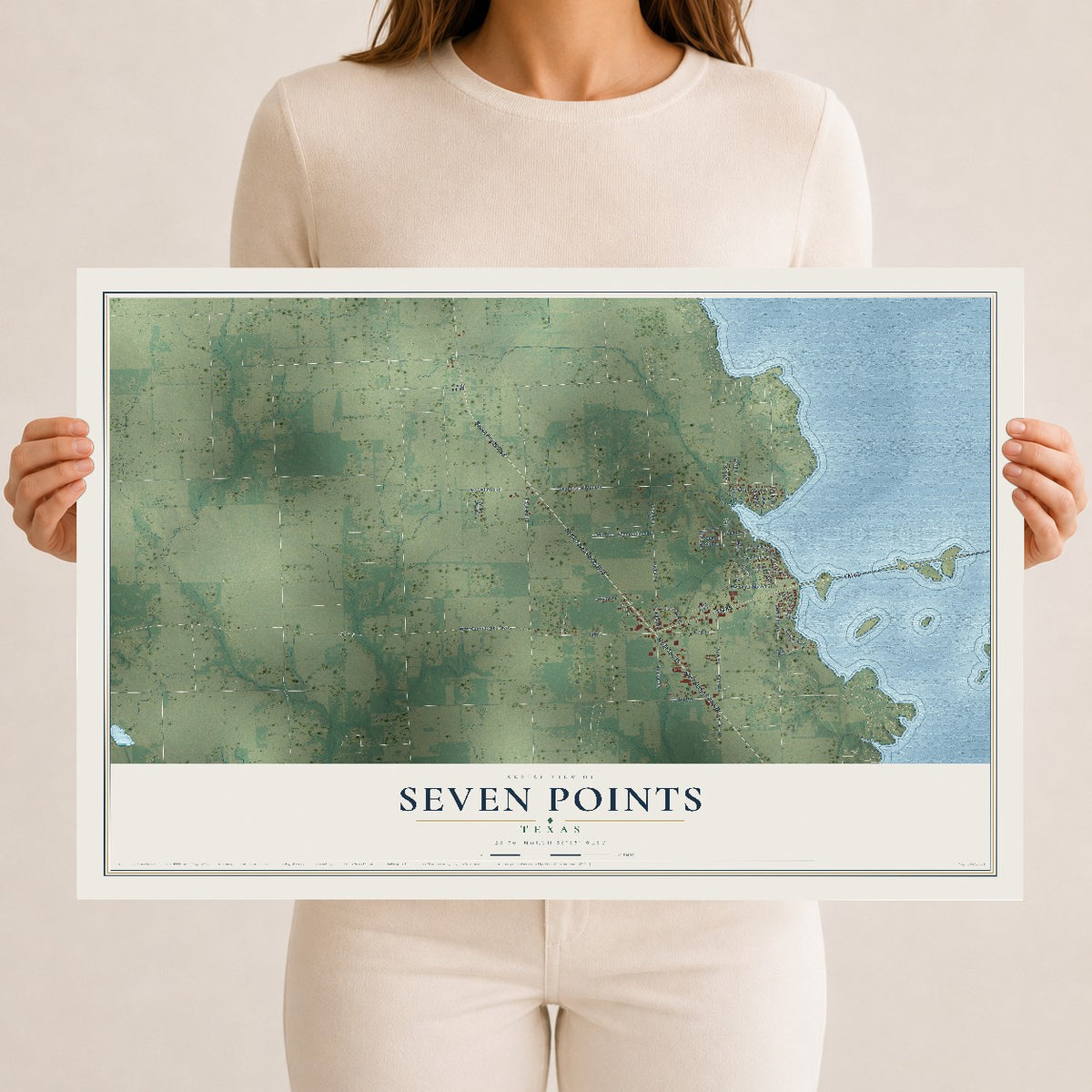 Map of Seven Points, Texas, 12 x 18 inch unframed archival matte print