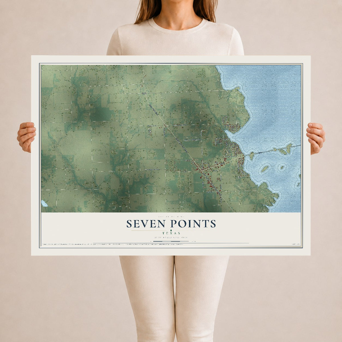 Map of Seven Points, Texas, 24 x 36 inch unframed archival matte print